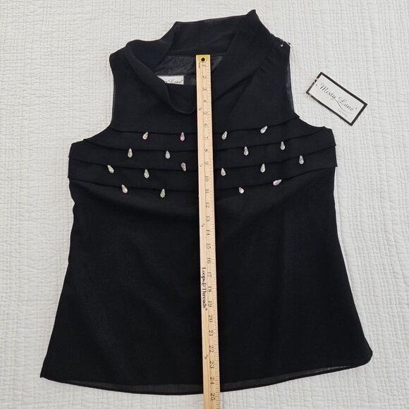Misty Lane Evening Top Women's Size 12 NWT Teardrop Rhinestones Black Sleeveless - Picture 7 of 10
